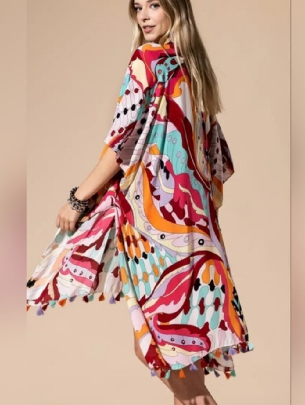 Vibrant Multicolored Kimono Cover Up
